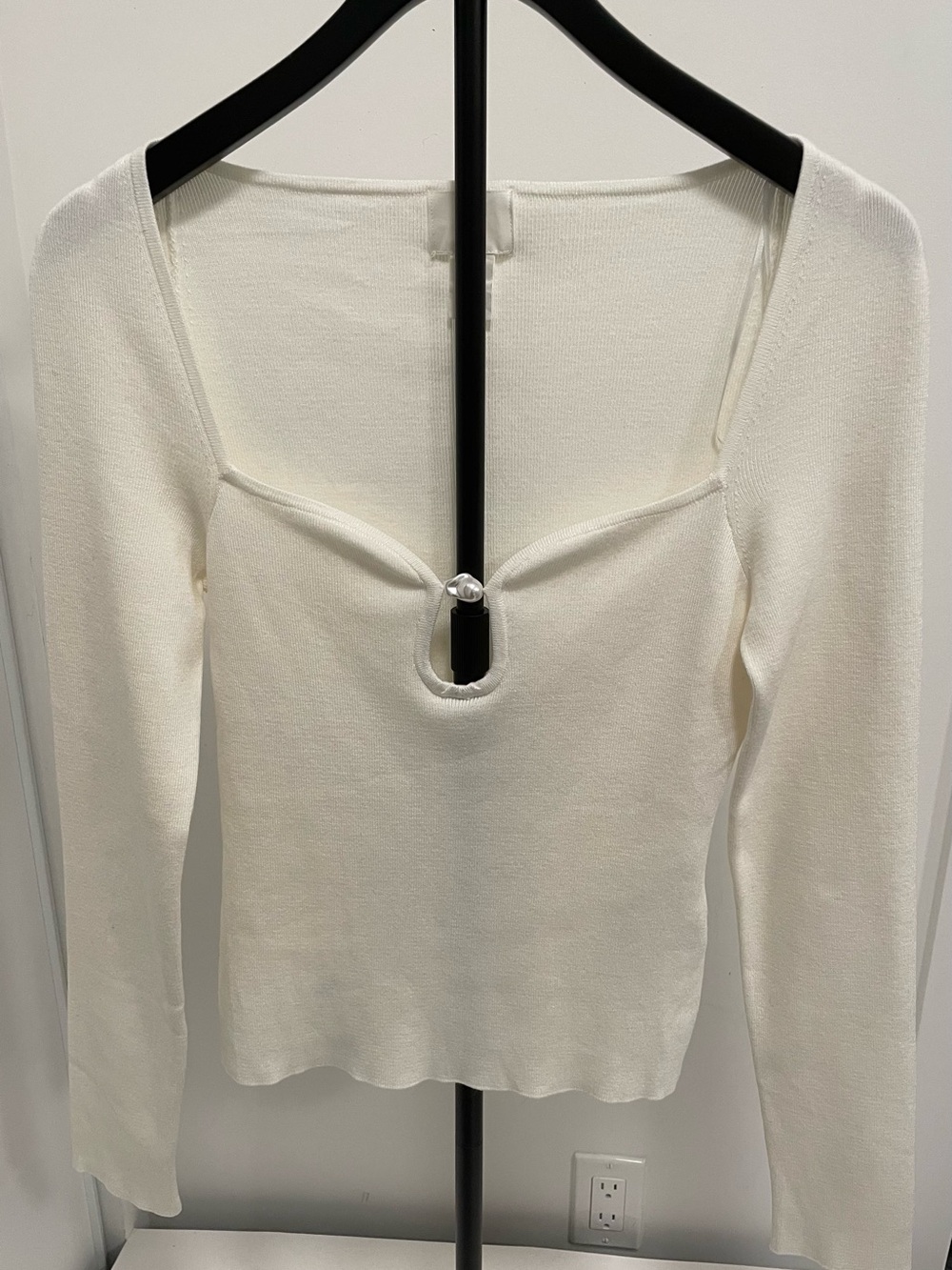 H&M Off-White Long Sleeve Square Neck Knit Top - Picture 3 of 6